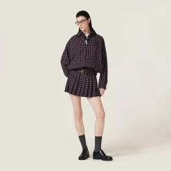 Blue/red Checked Wool Miniskirt | Miu Miu