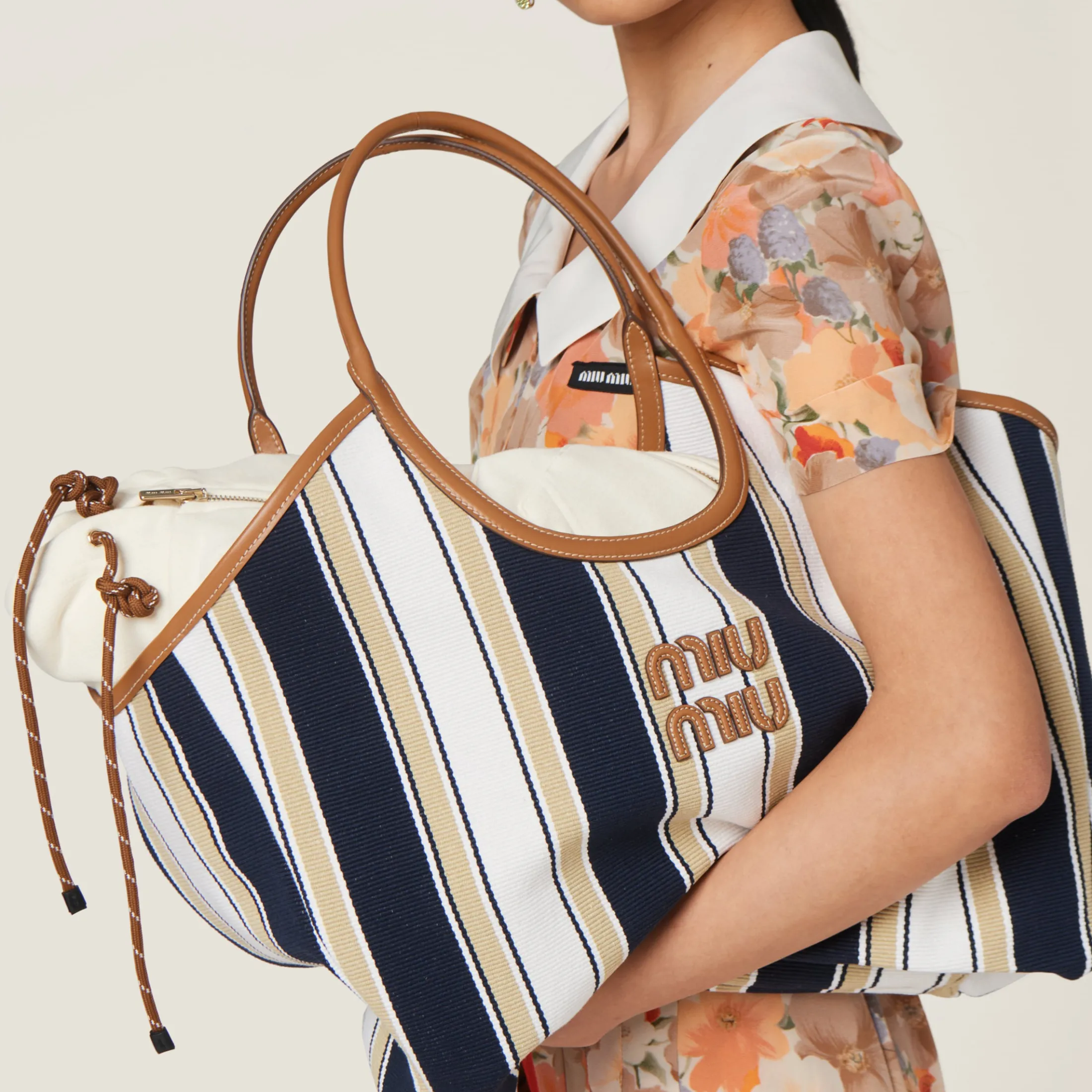 Blue/sand Ivy Canneté Fabric Bag | Miu Miu