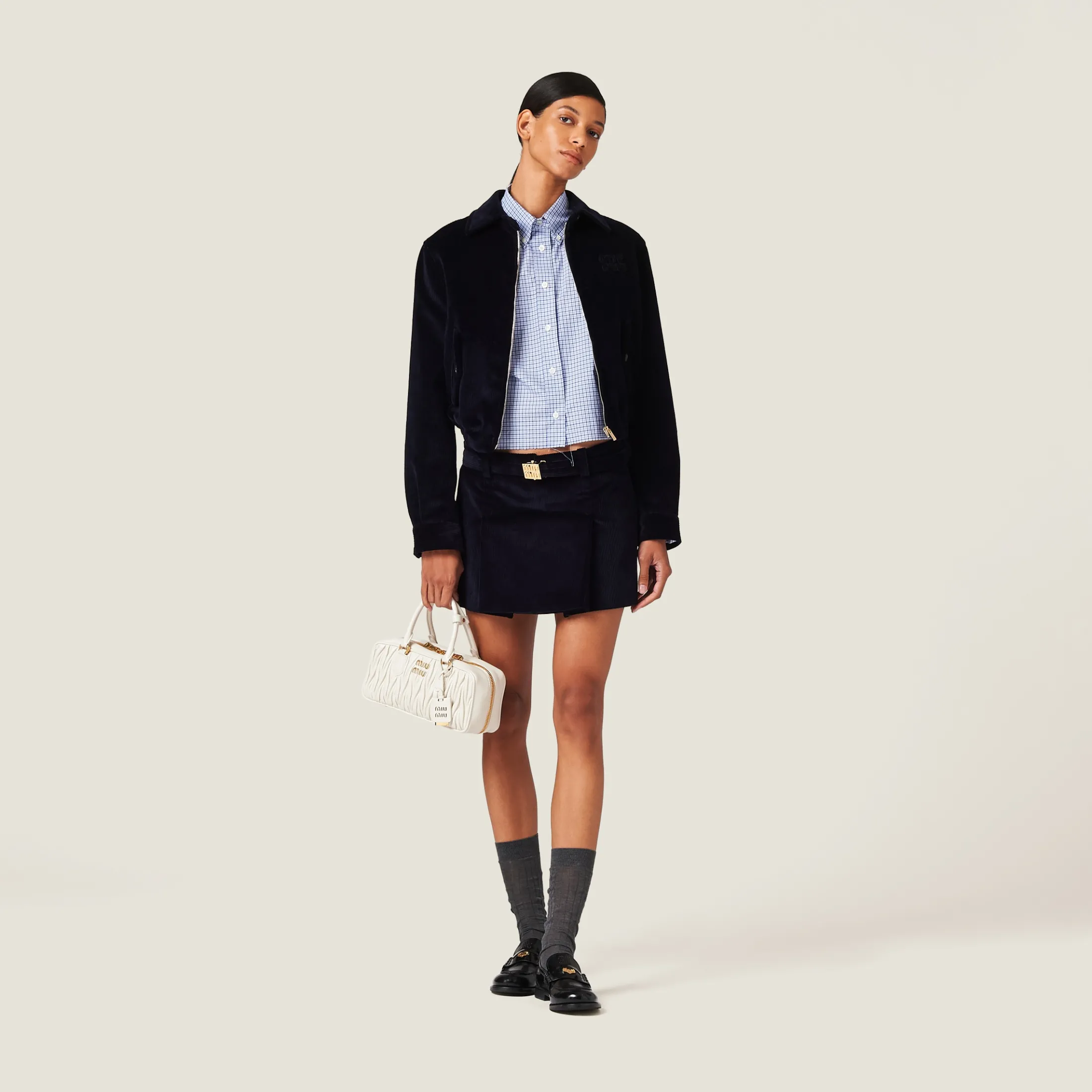 Blue/sky Blue Checked Poplin Shirt | Miu Miu
