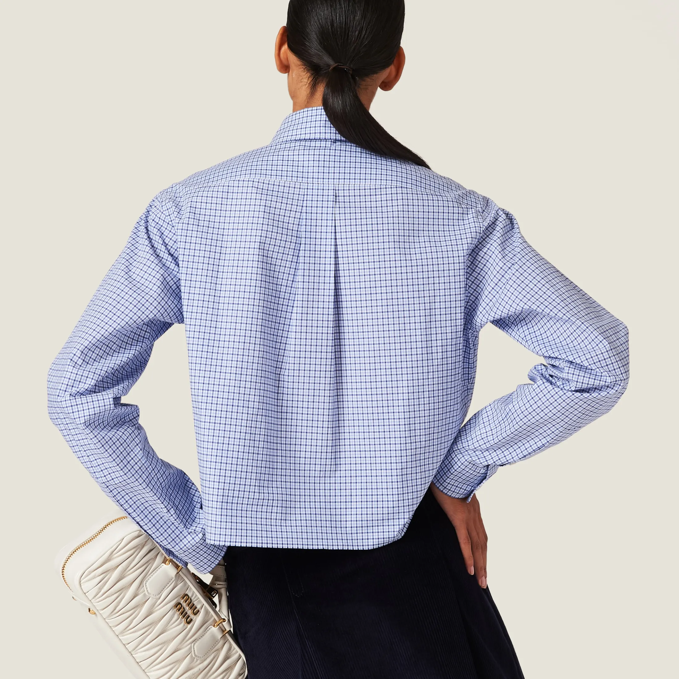 Blue/sky Blue Checked Poplin Shirt | Miu Miu