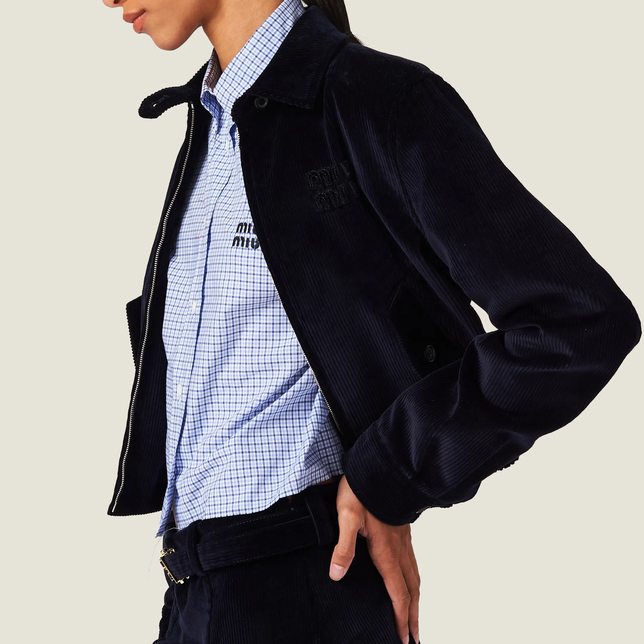Blue/sky Blue Checked Poplin Shirt | Miu Miu