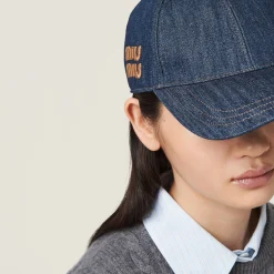 Blue+tobacco Denim Baseball Cap | Miu Miu