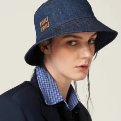 Blue+tobacco Denim Bucket Hat | Miu Miu