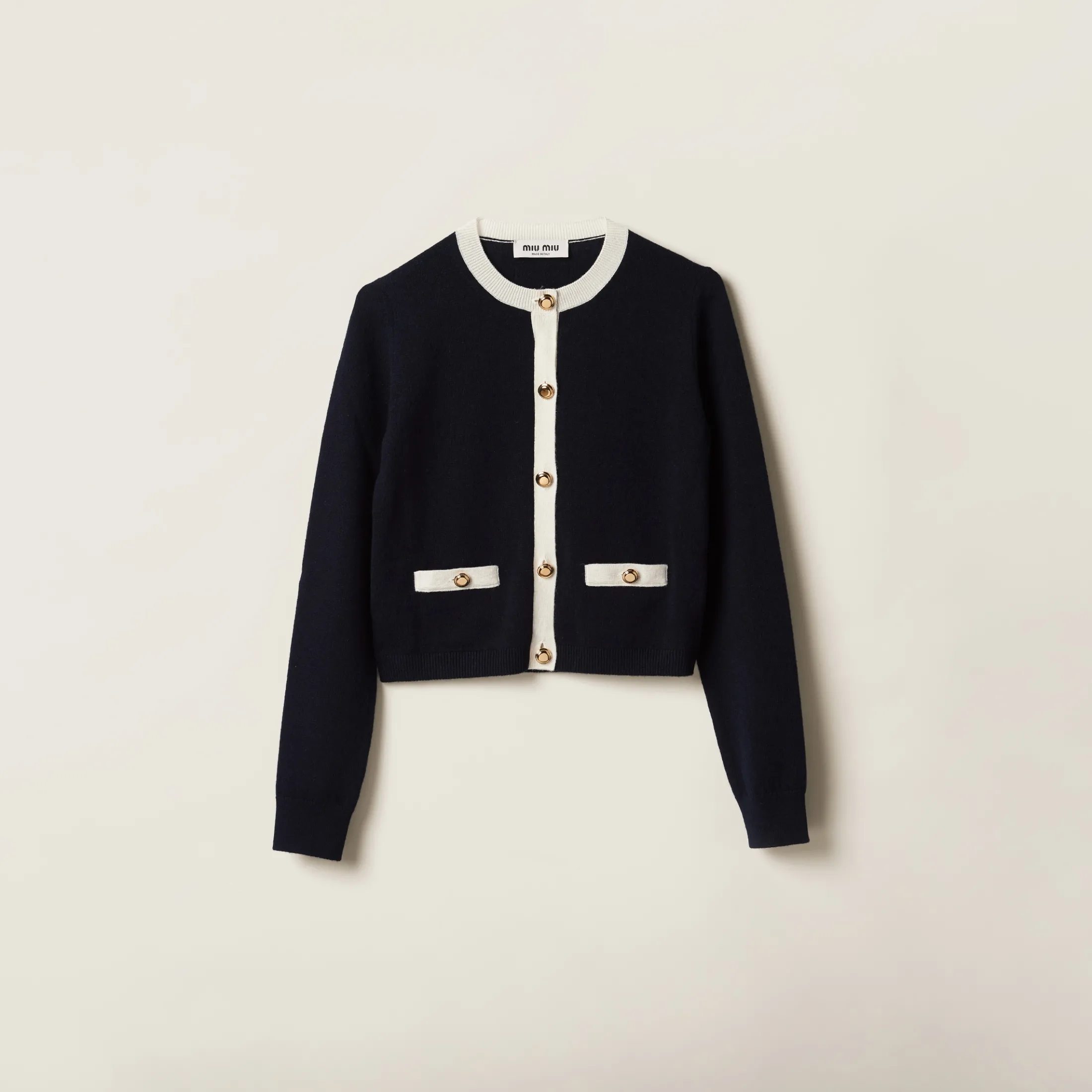 Blue/white Cashmere Knit Cardigan | Miu Miu