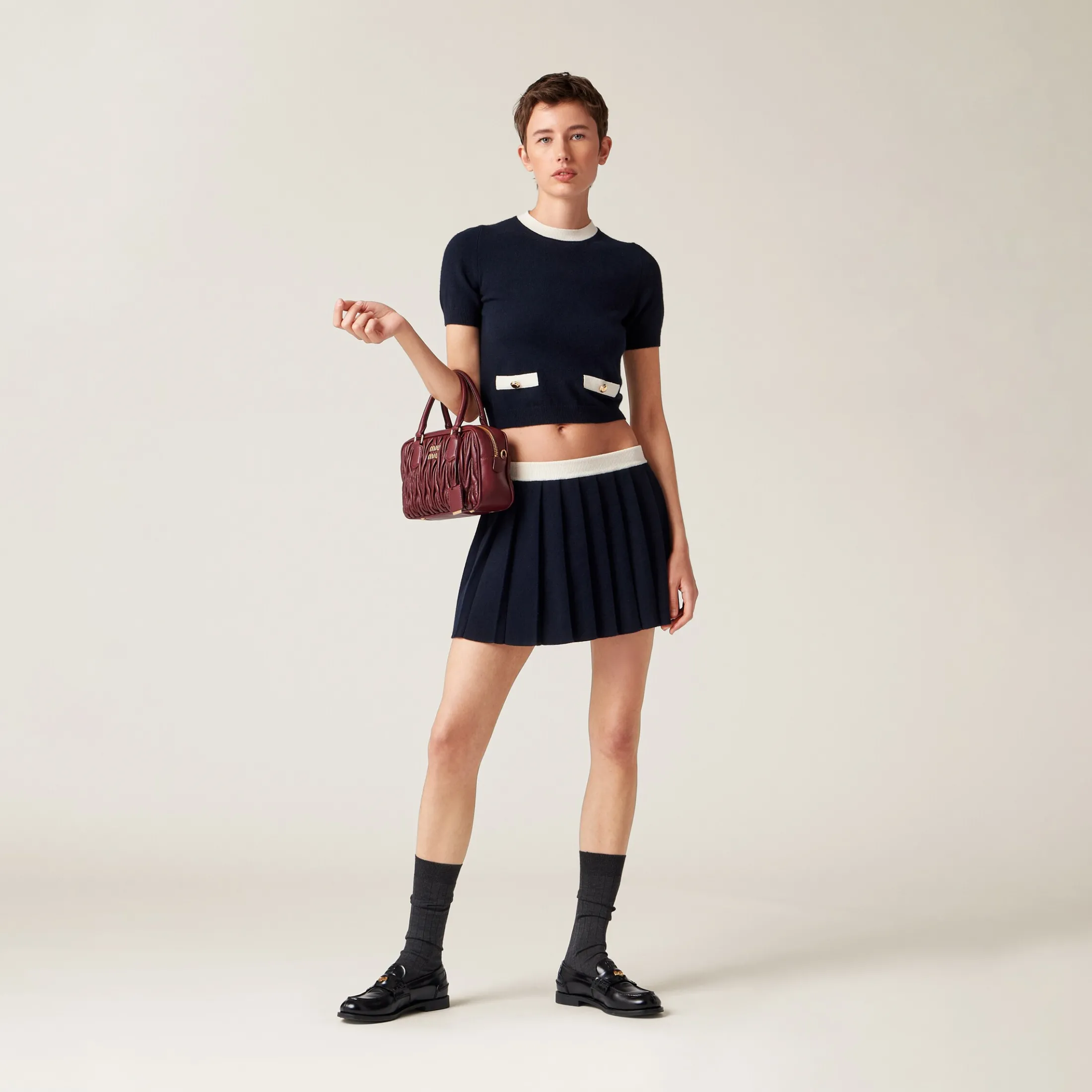 Blue/white Cashmere Miniskirt | Miu Miu