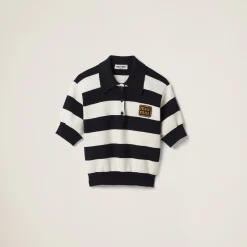 Blue/white Cotton Jersey Polo Shirt | Miu Miu