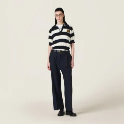 Blue/white Cotton Jersey Polo Shirt | Miu Miu