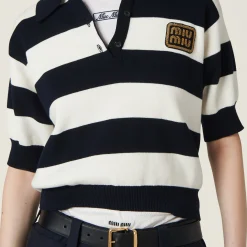 Blue/white Cotton Jersey Polo Shirt | Miu Miu