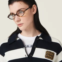 Blue/white Cotton Jersey Polo Shirt | Miu Miu