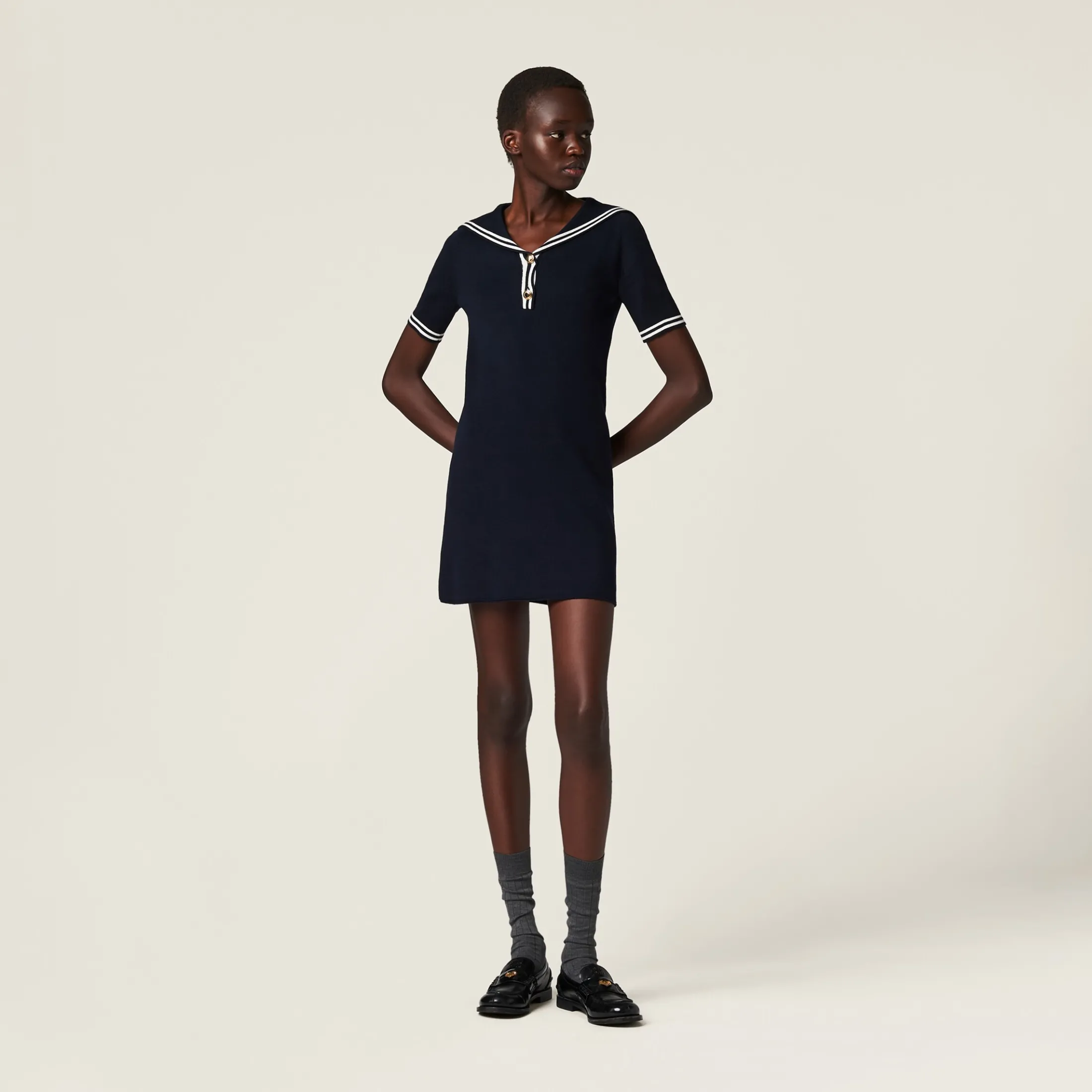 Blue/white Cotton Mini-dress | Miu Miu