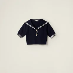 Blue/white Cotton Sweater | Miu Miu