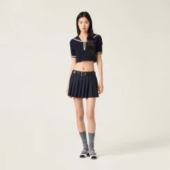 Blue/white Cotton Sweater | Miu Miu