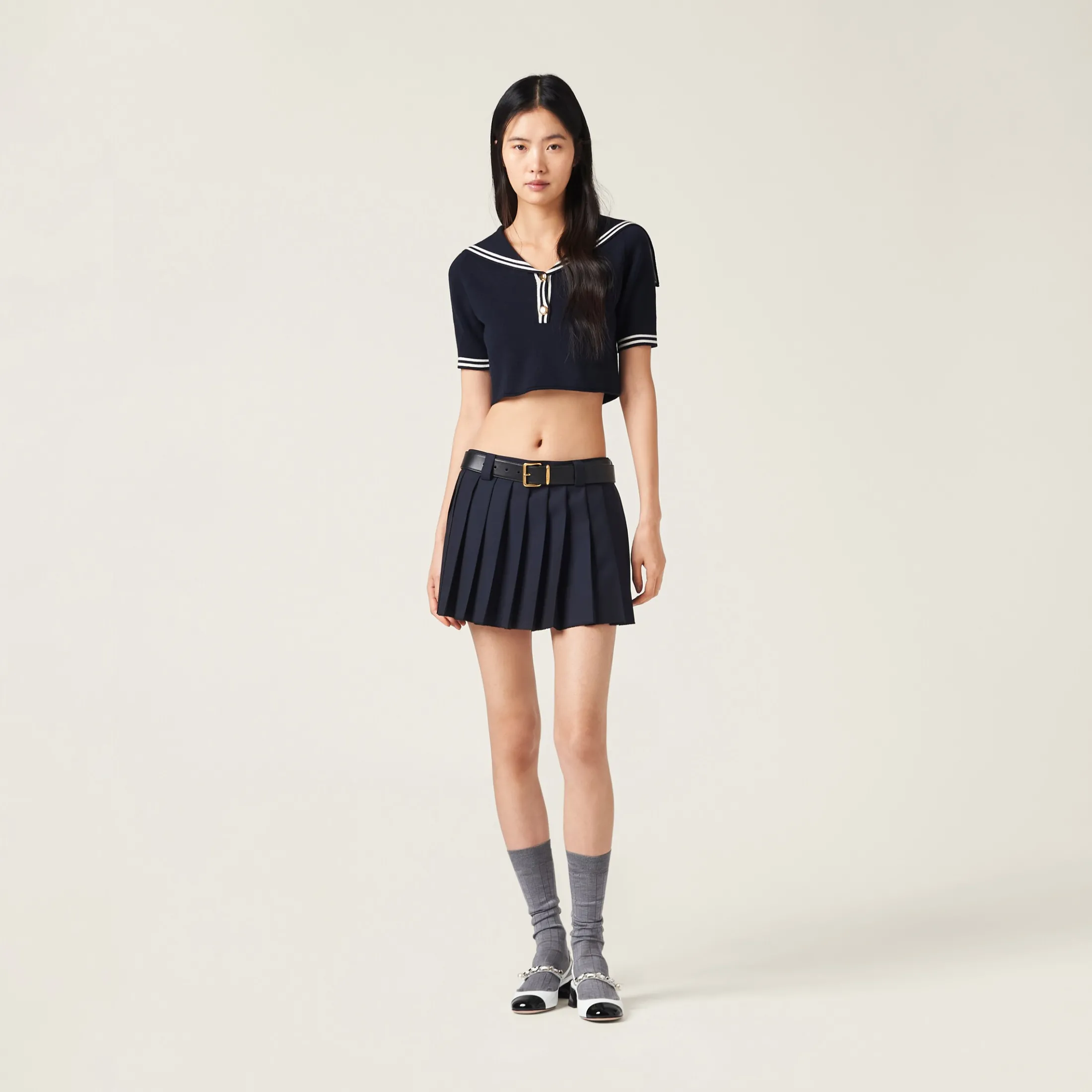 Blue/white Cotton Sweater | Miu Miu