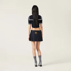 Blue/white Cotton Sweater | Miu Miu