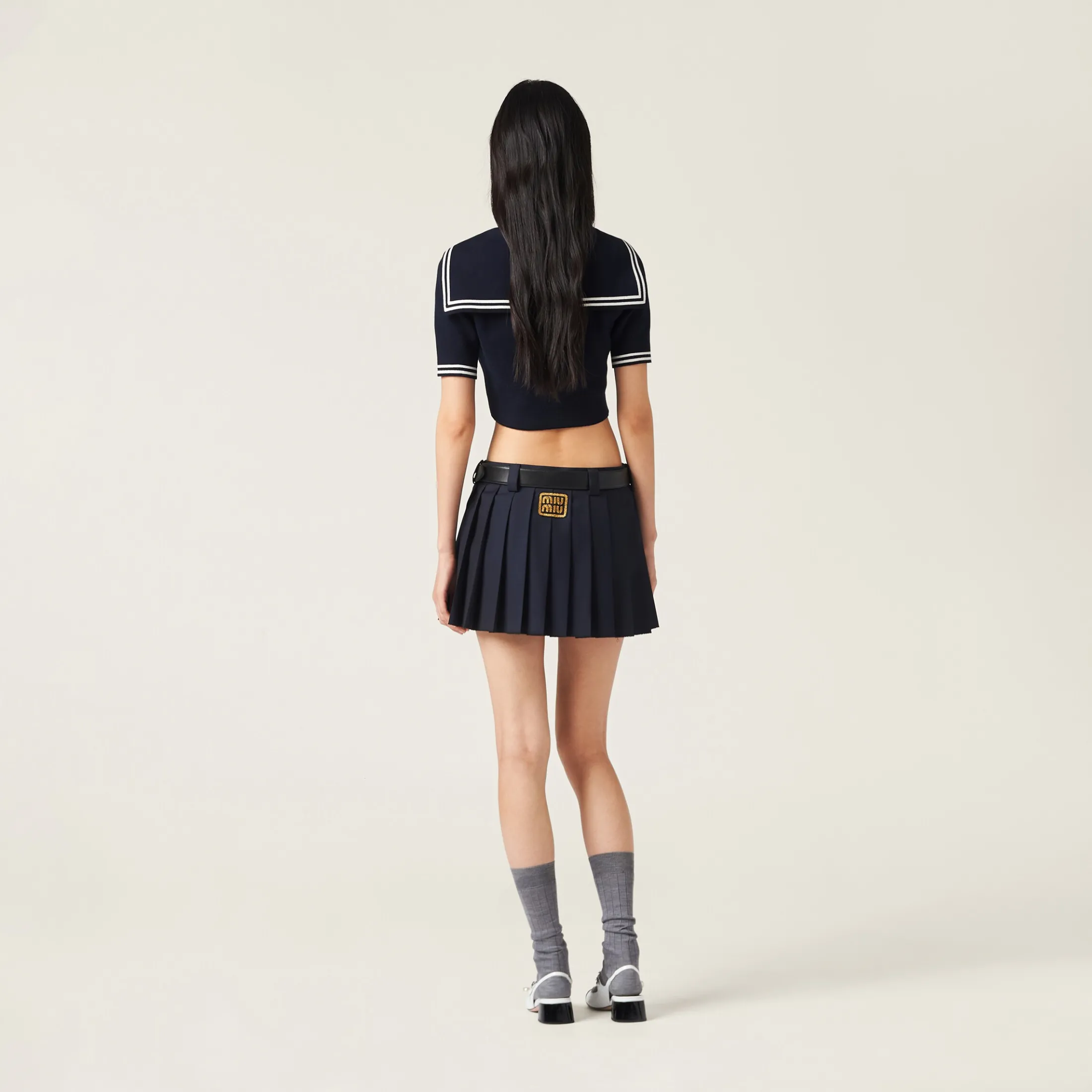 Blue/white Cotton Sweater | Miu Miu