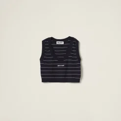 Blue/white Viscose Knit Top | Miu Miu