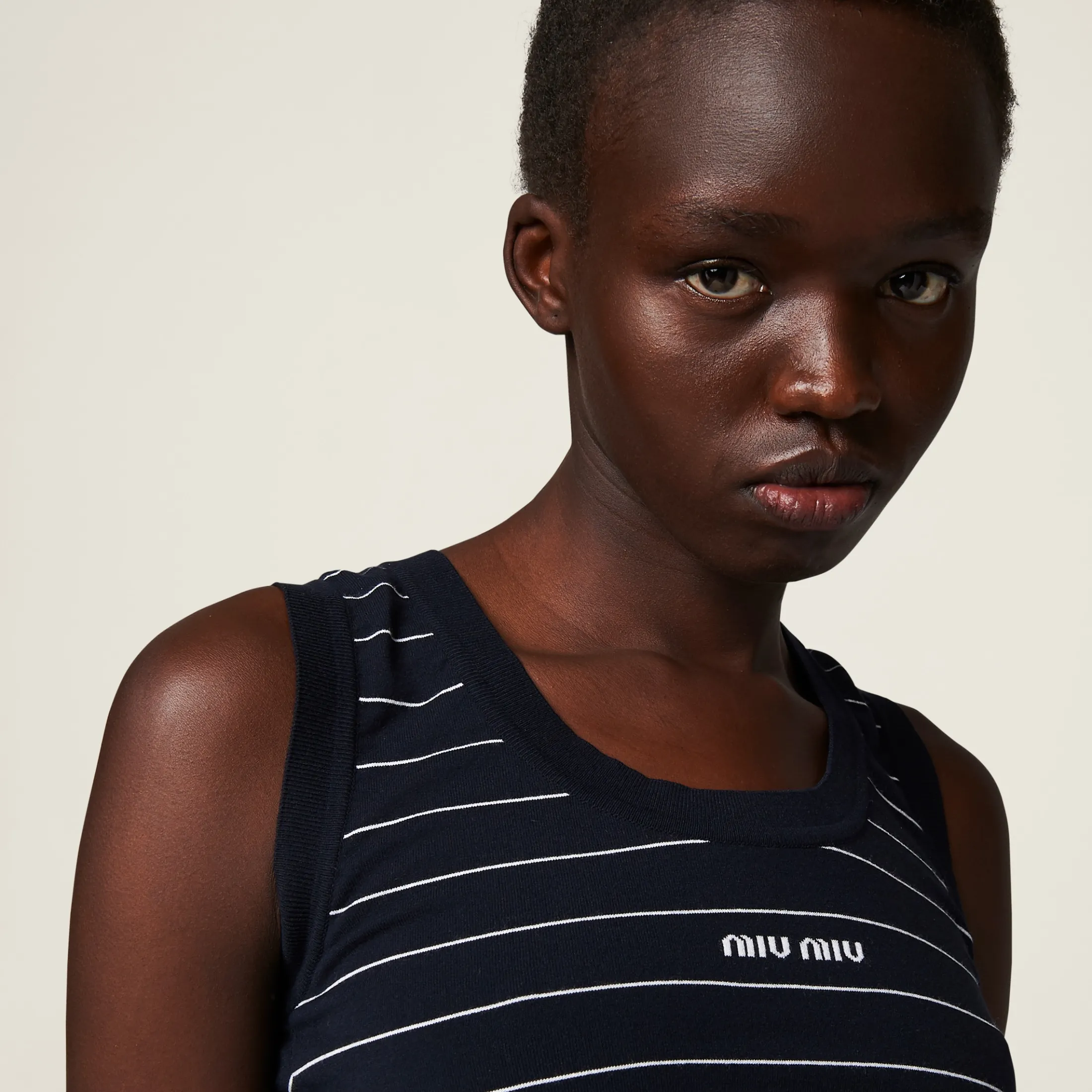 Blue/white Viscose Knit Top | Miu Miu