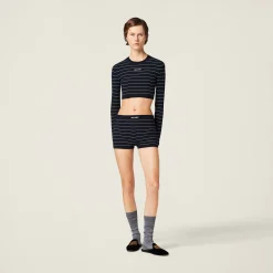 Blue/white Viscose Shorts | Miu Miu