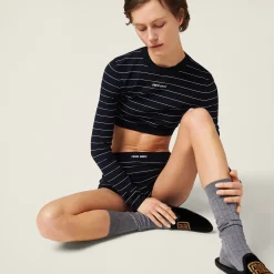 Blue/white Viscose Shorts | Miu Miu