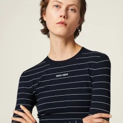 Blue/white Viscose Sweater | Miu Miu