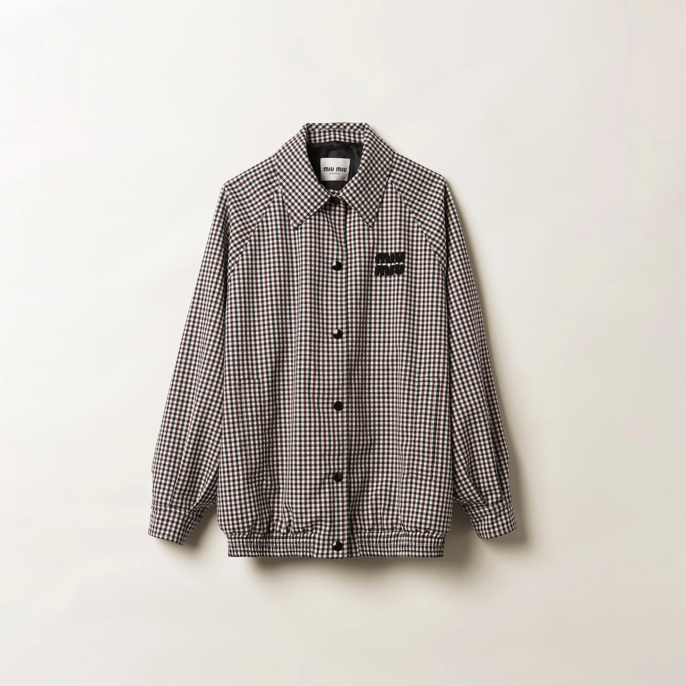 Burgundy Gingham Check Blouson Jacket | Miu Miu