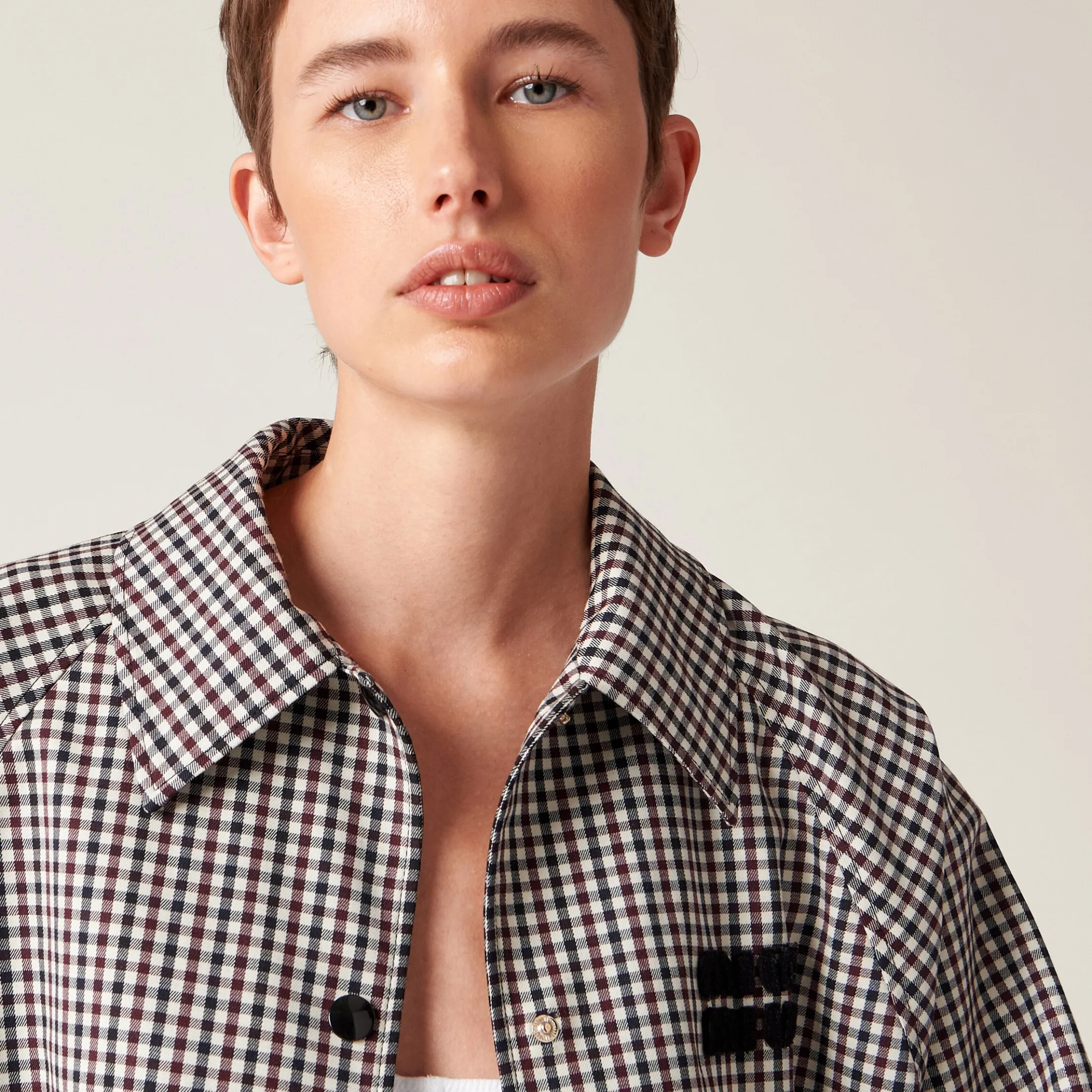 Burgundy Gingham Check Blouson Jacket | Miu Miu
