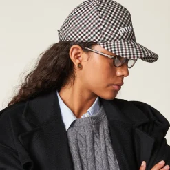 Burgundy Gingham Check Wool Baseball Cap | Miu Miu