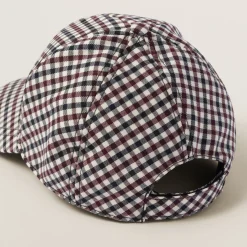 Burgundy Gingham Check Wool Baseball Cap | Miu Miu
