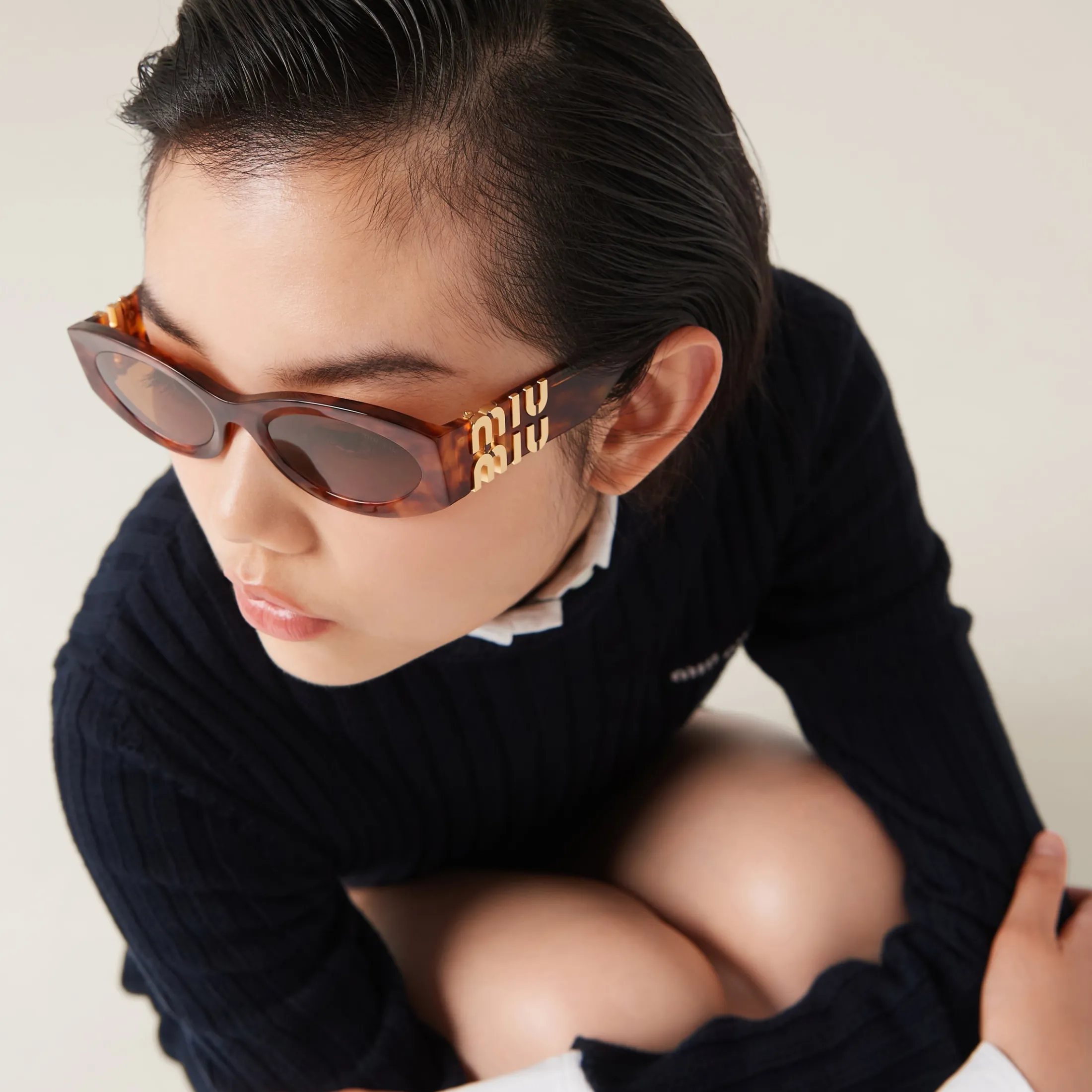 Camel Beige Lenses Miu Glimpse Sunglasses | Miu Miu