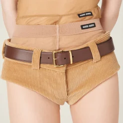 Camel Brown Corduroy Shorts | Miu Miu