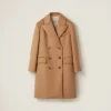 Camel Brown Double-breasted Camel Hair Coat | Miu Miu