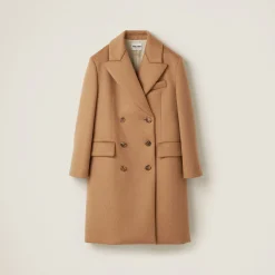 Camel Brown Double-breasted Camel Hair Coat | Miu Miu