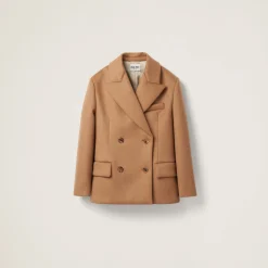 Camel Brown Double-breasted Camel Hair Jacket | Miu Miu