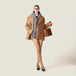 Camel Brown Double-breasted Camel Hair Jacket | Miu Miu