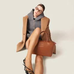 Camel Brown Double-breasted Camel Hair Jacket | Miu Miu
