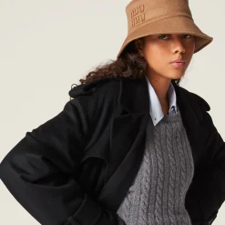 Camel Brown Wool Bucket Hat | Miu Miu