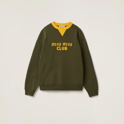Camouflage/yellow Cotton Fleece Sweatshirt With Embroidered Logo | Miu Miu