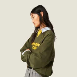 Camouflage/yellow Cotton Fleece Sweatshirt With Embroidered Logo | Miu Miu