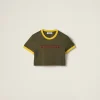 Camouflage/yellow Embroidered Cotton Jersey T-shirt | Miu Miu