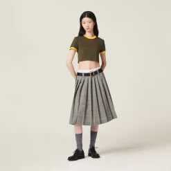 Camouflage/yellow Embroidered Cotton Jersey T-shirt | Miu Miu