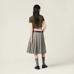 Camouflage/yellow Embroidered Cotton Jersey T-shirt | Miu Miu
