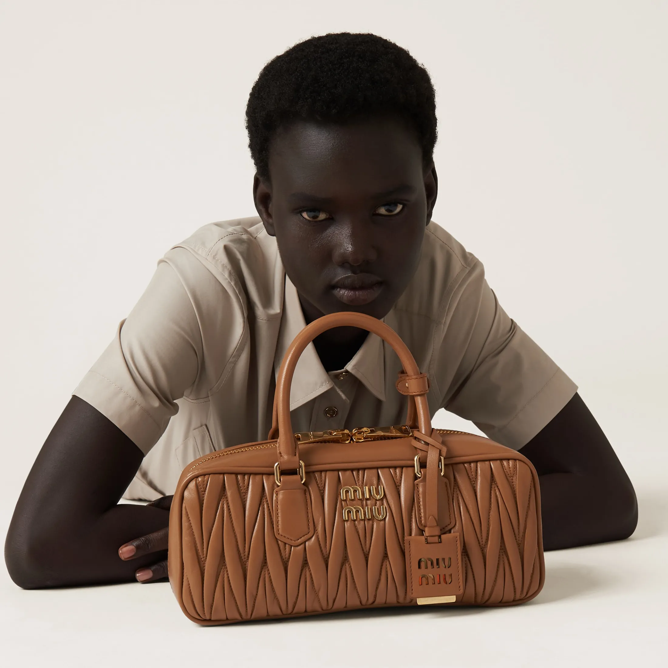 Caramel Arcadie Matelassé Nappa Leather Bag | Miu Miu