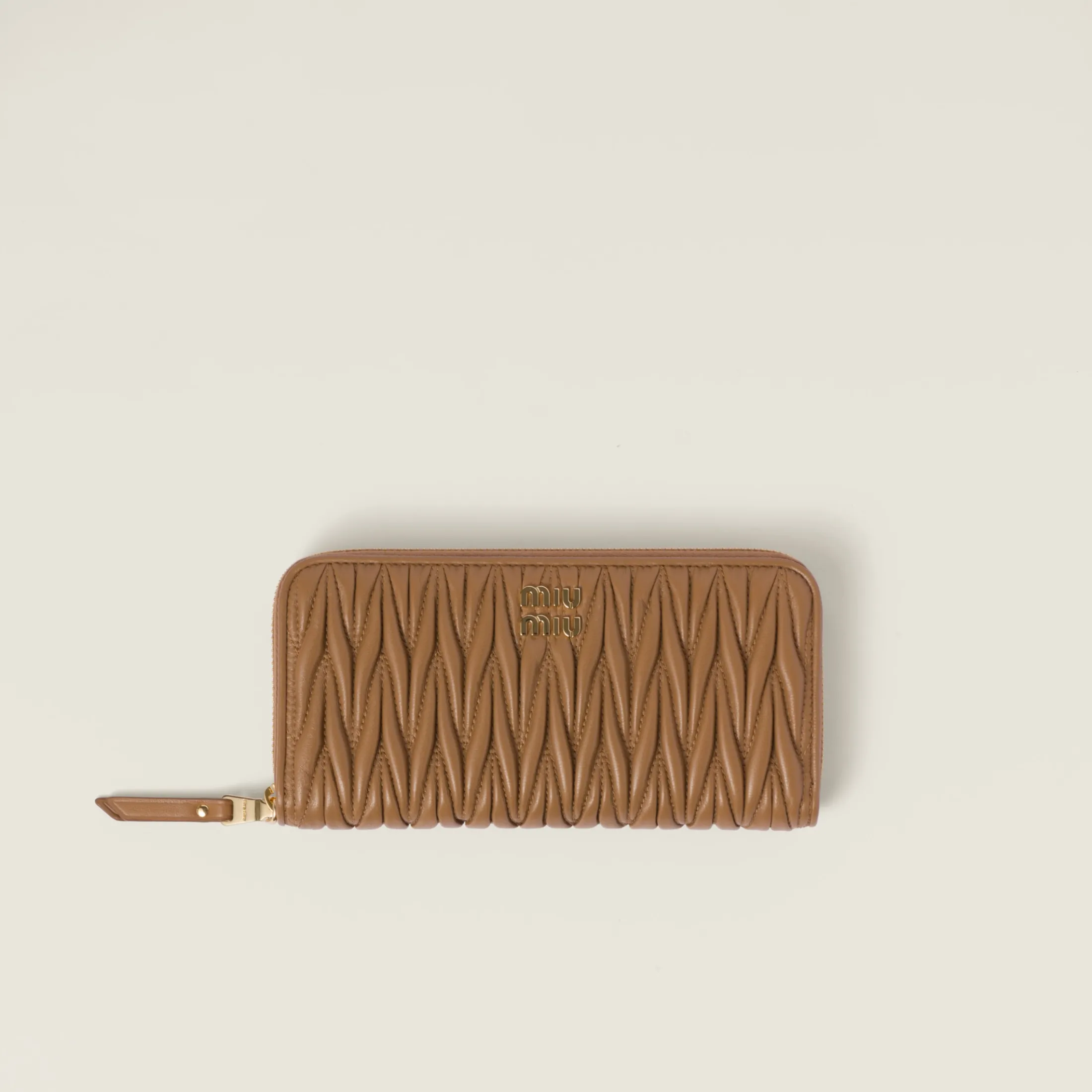 Caramel Large Matelassé Nappa Leather Wallet | Miu Miu