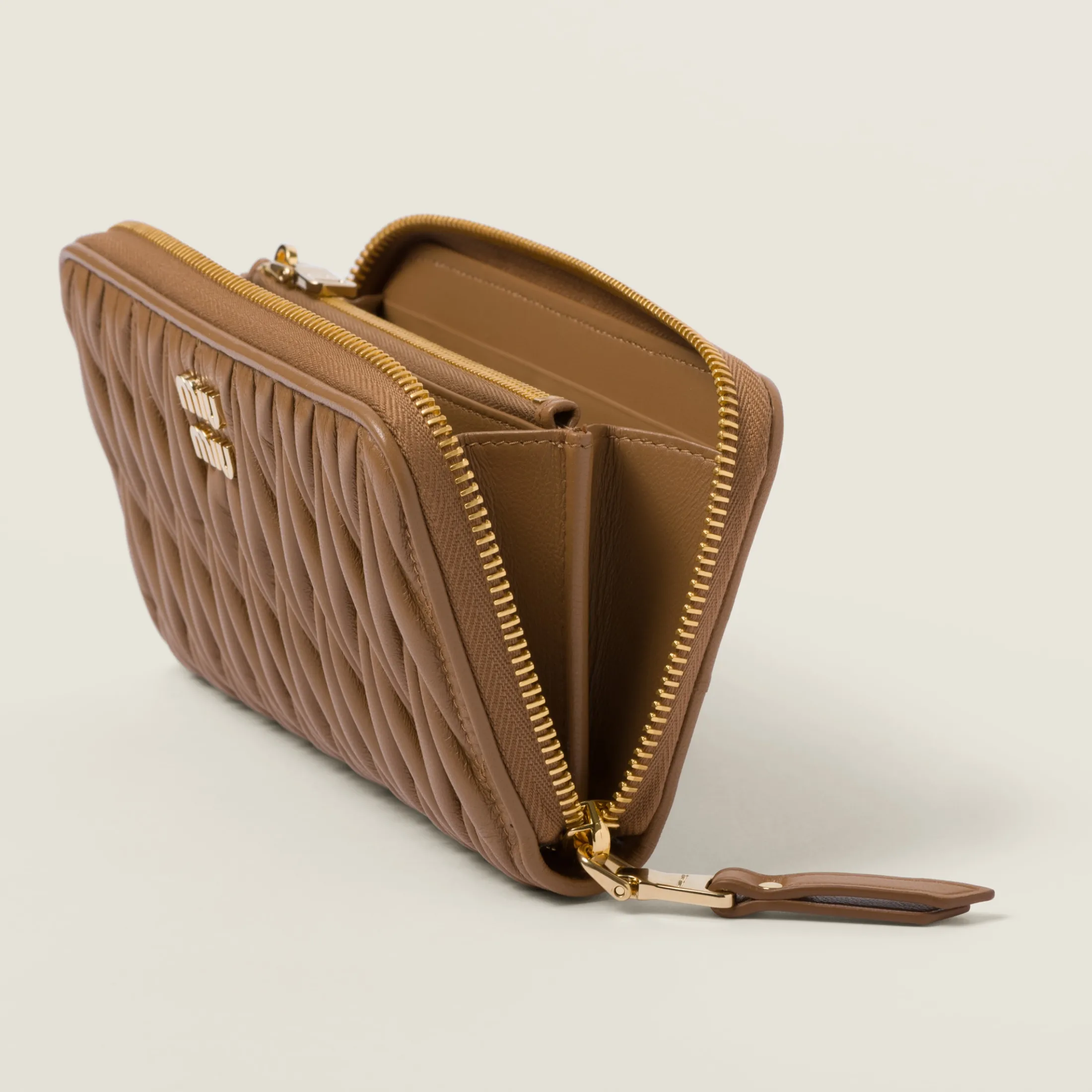 Caramel Large Matelassé Nappa Leather Wallet | Miu Miu