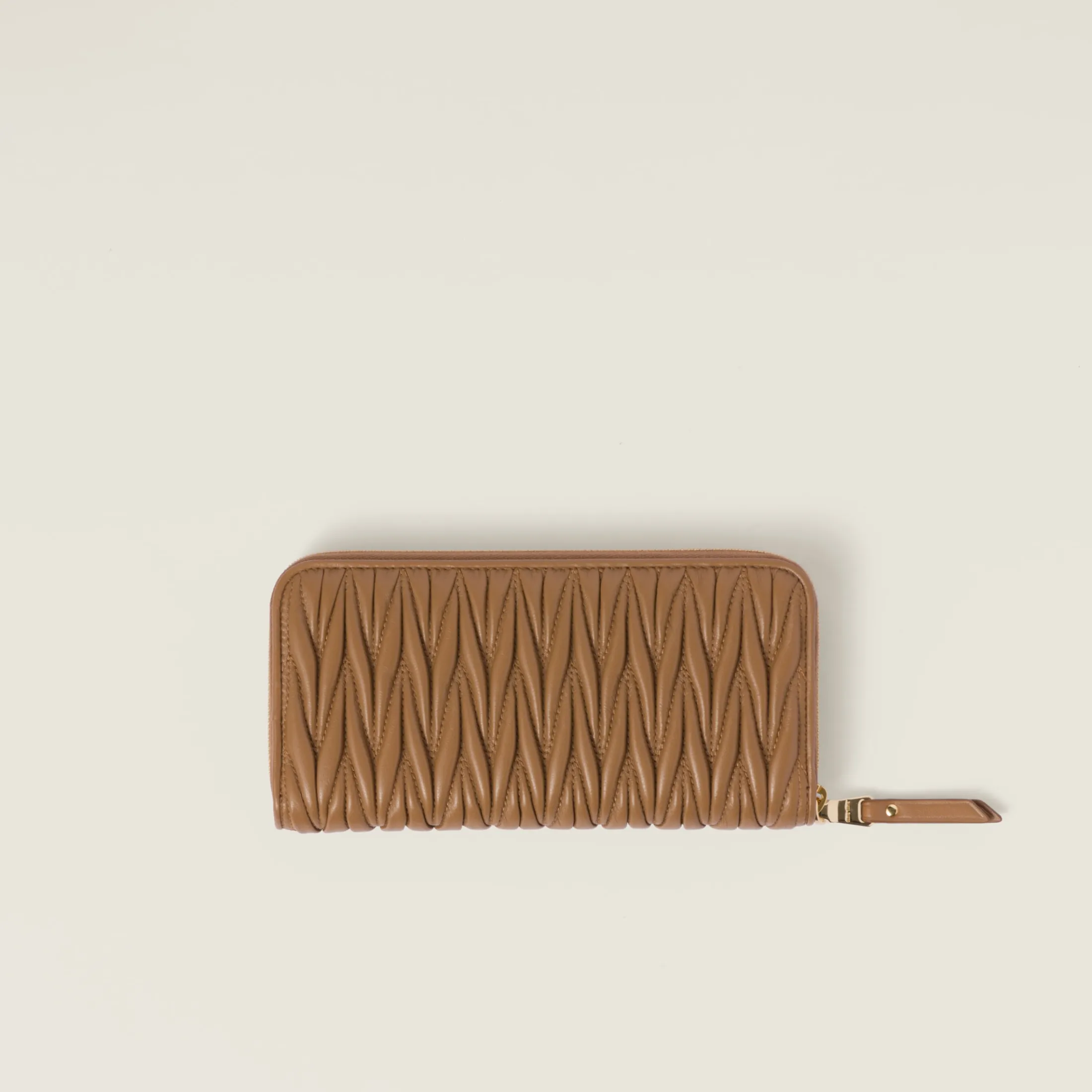 Caramel Large Matelassé Nappa Leather Wallet | Miu Miu