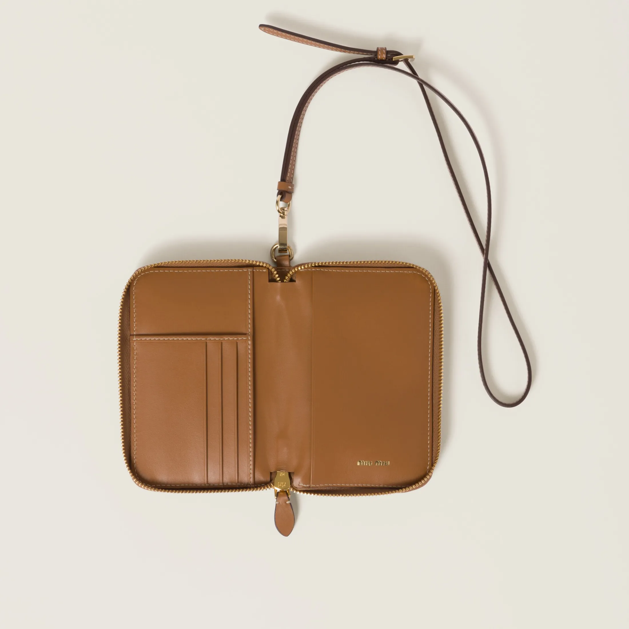 Caramel Leather Passport Holder | Miu Miu