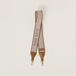 Caramel Linen Blend And Leather Shoulder Strap | Miu Miu