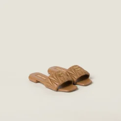 Caramel Matelassé Nappa Leather Slides | Miu Miu