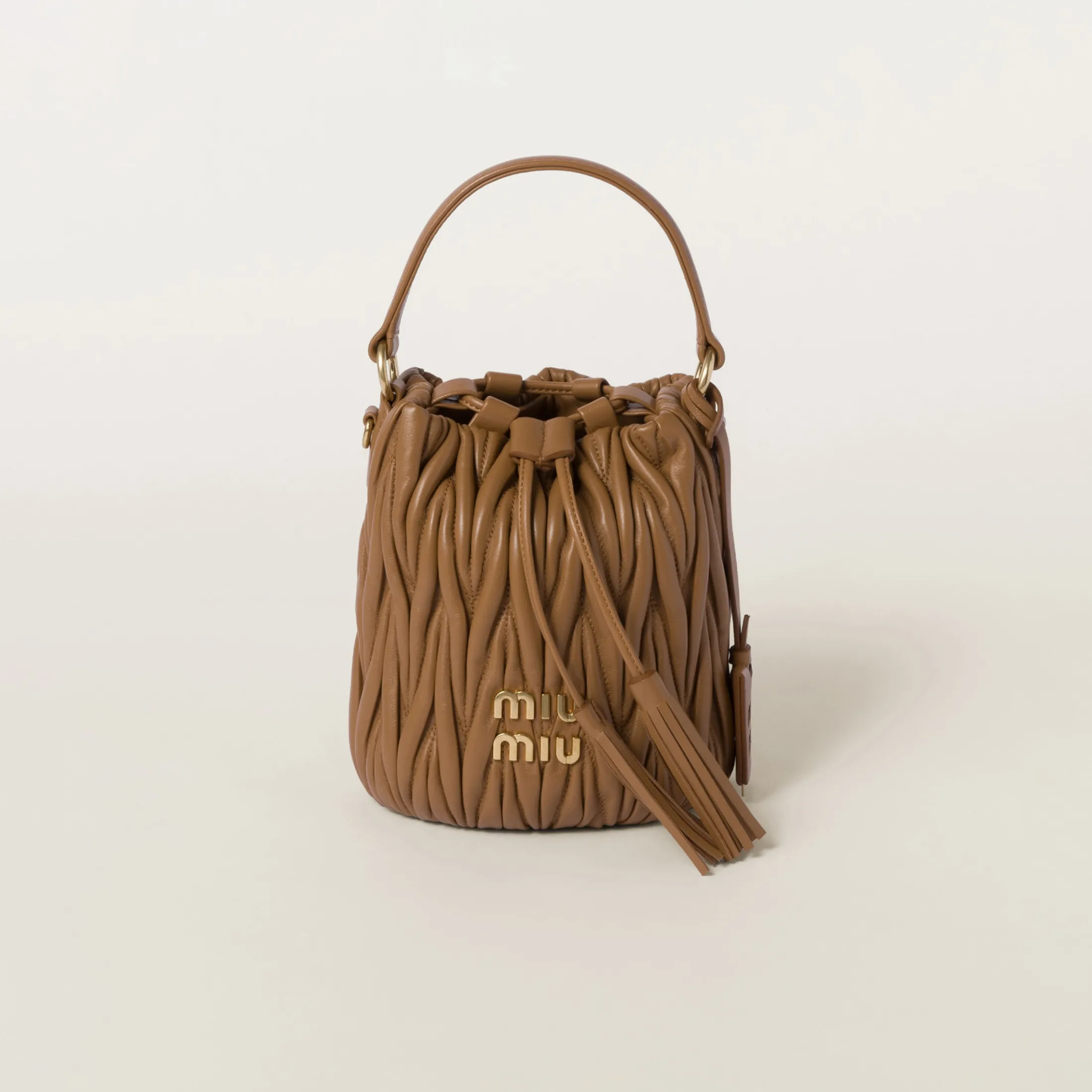 Caramel Matelassé Nappa Leather Bucket Bag | Miu Miu