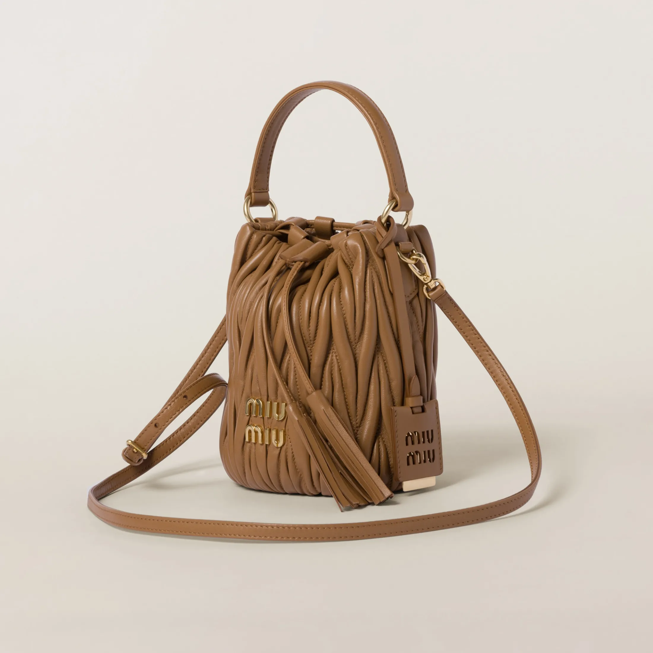Caramel Matelassé Nappa Leather Bucket Bag | Miu Miu